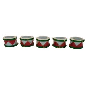 5 Vintage REED Christmas Holiday Tamborine Drum Napkin Rings Red Green White